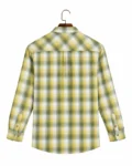 Yellow Olive Plaid Shirt on Wooden Hanger