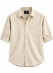 THURSDAY Beige Casual Button-Down Shirt