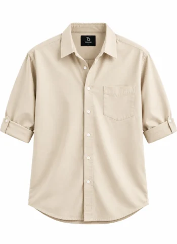 THURSDAY Beige Casual Button-Down Shirt