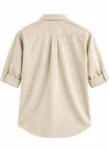 Beige Rolled-Sleeve Button-Up Shirt