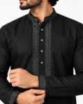 Embroidered Black Kurta with White Trousers