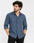 Navy Checkered Shirt on Wooden Hanger