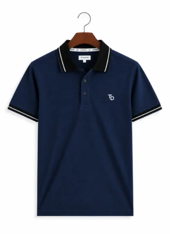 THURSDAY Men's Navy Blue Jacquard Polo Shirt