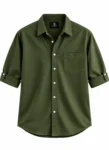 THURSDAY Olive Green Rolled-Sleeve Button-Up Shirt