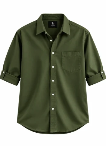 THURSDAY Olive Green Rolled-Sleeve Button-Up Shirt