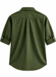 Olive Green Rolled-Sleeve Button-Up Shirt