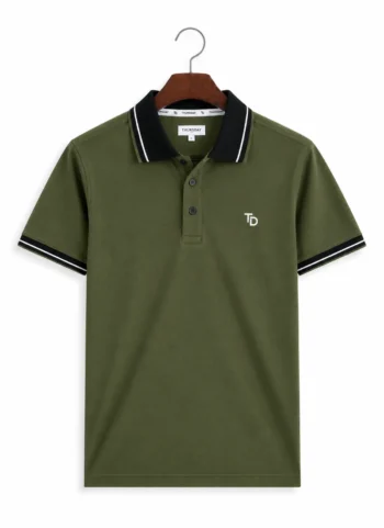 THURSDAY Olive Green Jacquard Polo Shirt