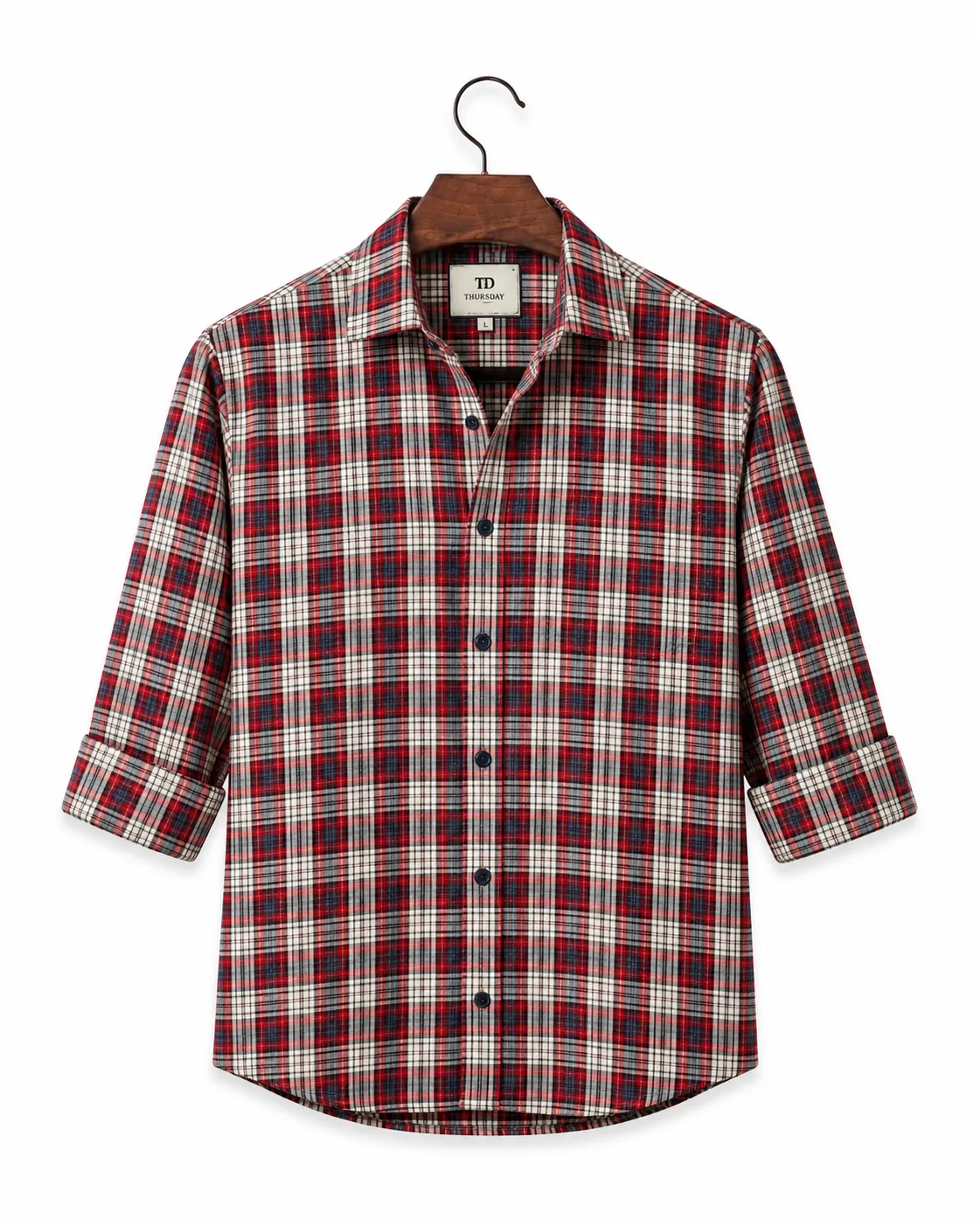 Plaid Shirt on Wooden Hanger