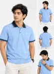 Light Blue Polo Shirt on Wooden Hanger