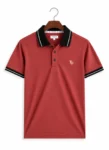 Terracotta Polo with Striped Collar and Cuffs