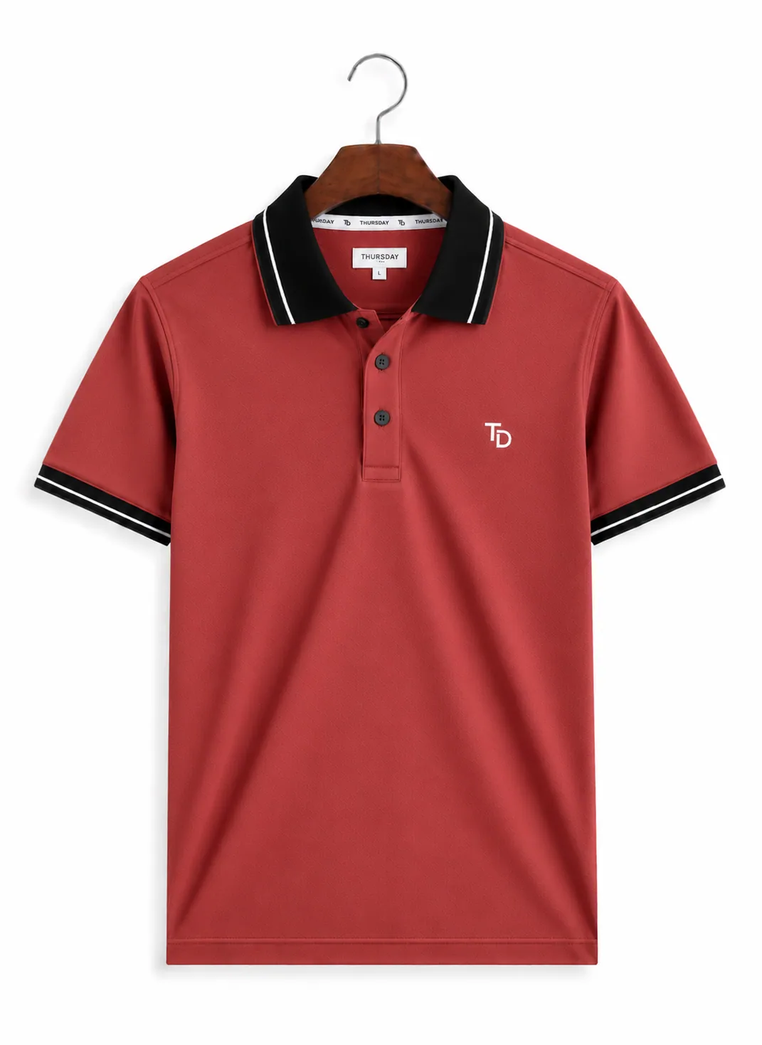 Terracotta Polo with Striped Collar and Cuffs